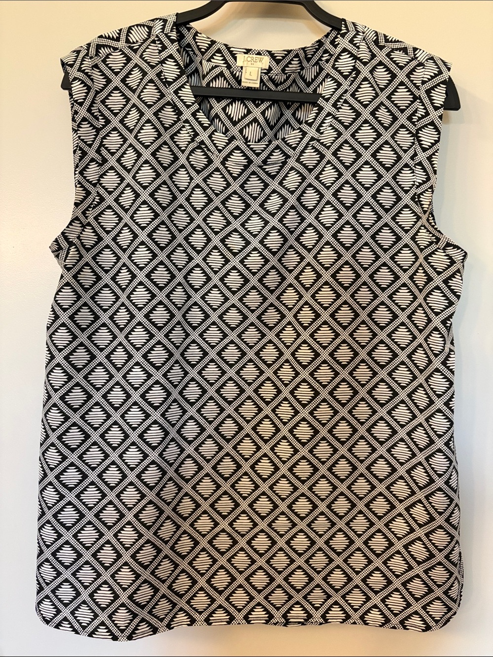 J. Crew Factory Black and White Geometric V-Neck Sleeveless Blouse